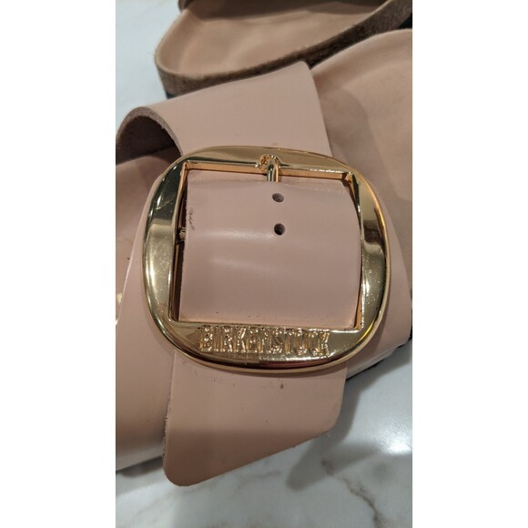 Wmn's Birkenstock Madrid Big Buckle Slide Sandals In Natural Leather Patent 40/9 - Picture 14 of 15